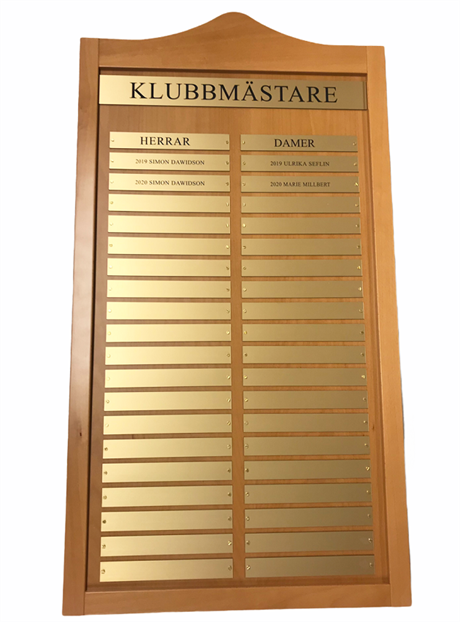 KM-tavla, Minnes-tavla, Sponsortavla, 106x55cm. Plats för 44 st vinnare, utförande i bok natur